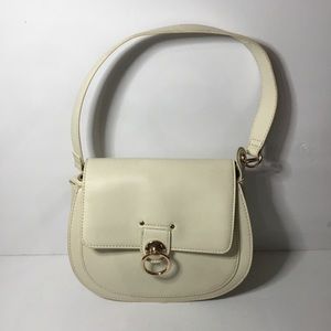 Badgley Mischka Women’s Ivory Cream Faux Leather Saddle Bag Shoulder Bag Purse